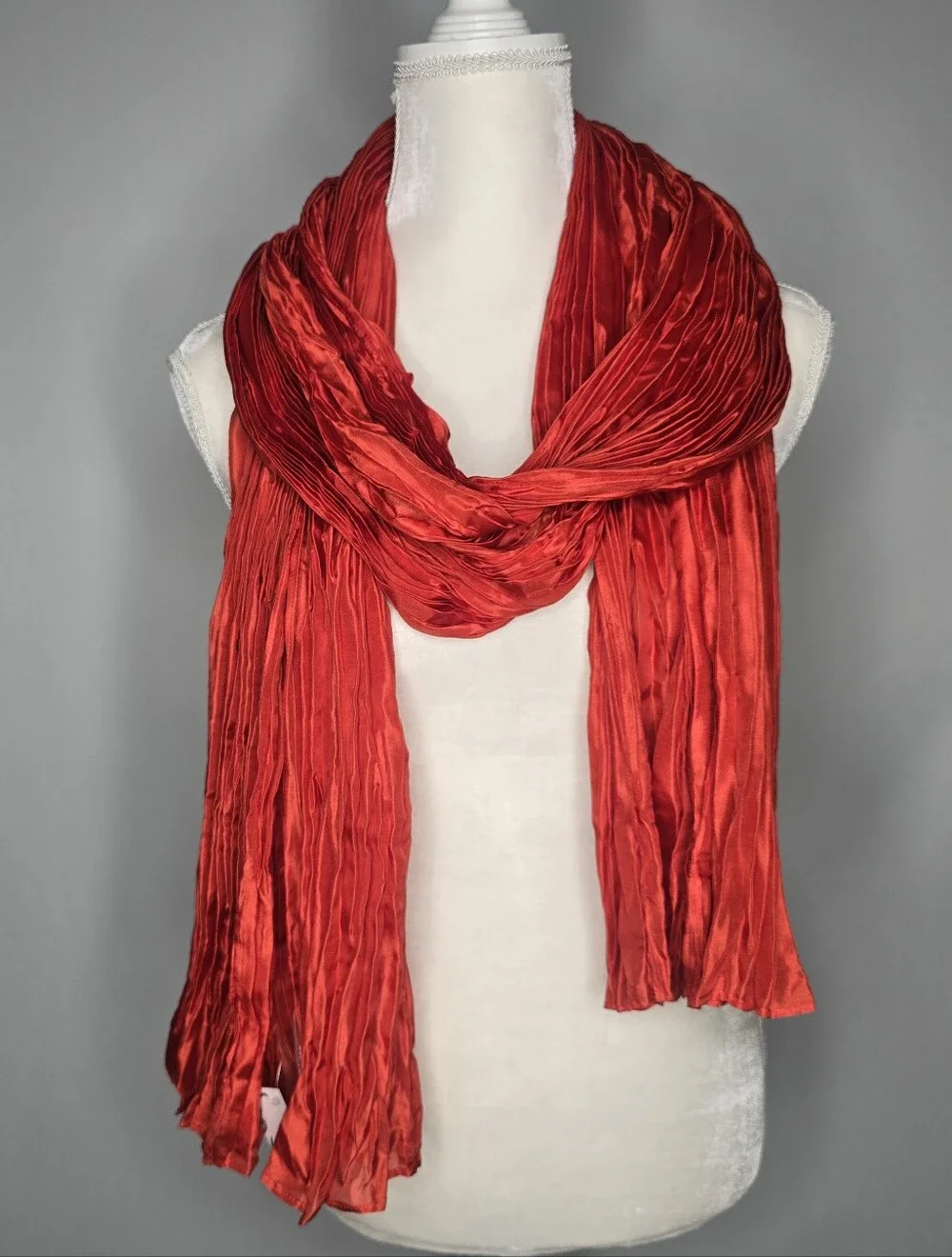 Eileen Fisher Bright Red Whisper Silk Crinkle Scarf